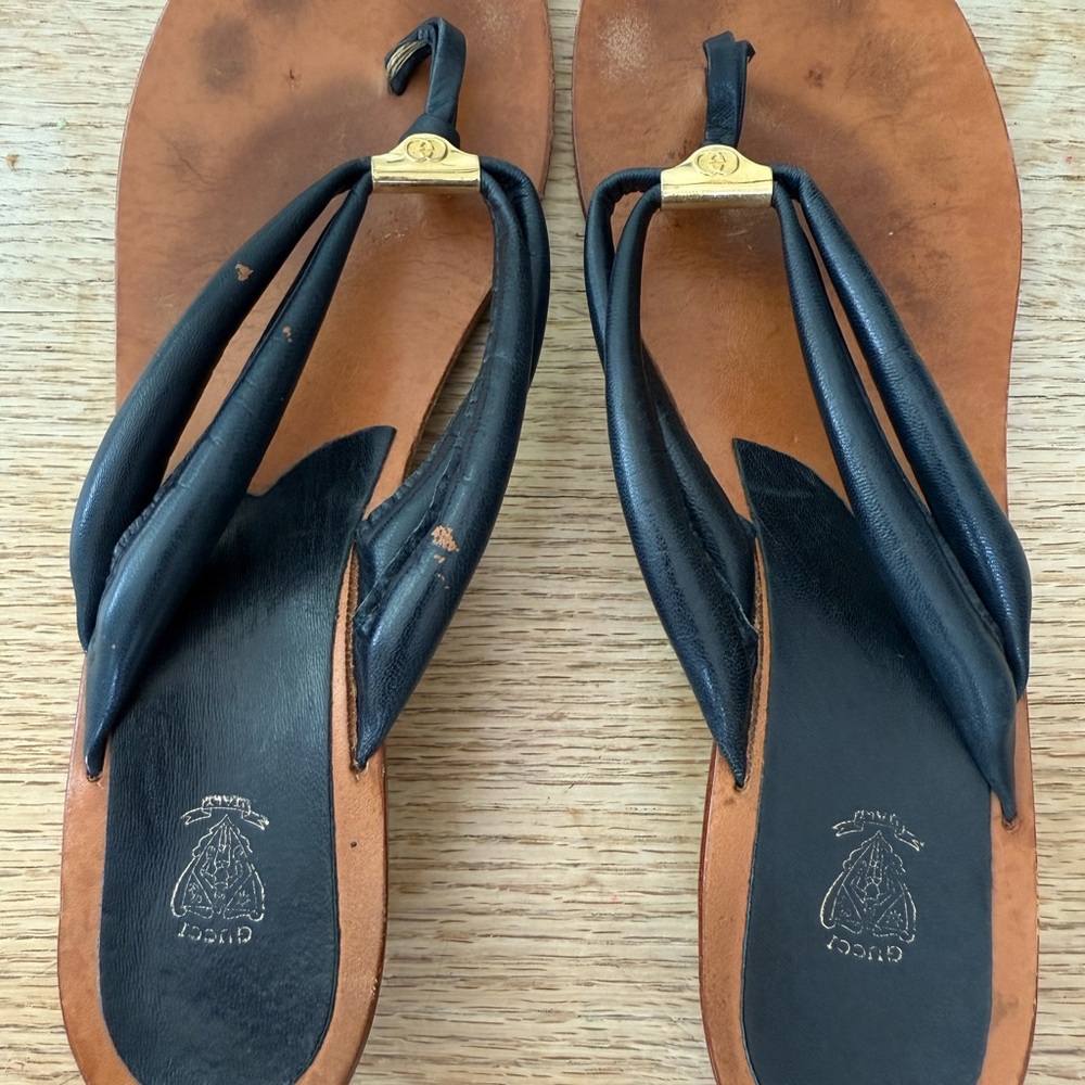 Gucci Black and Brown Leather Sandals